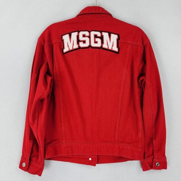 MSGM Jacket Womens Large Red Denim Trucker Milano Cotton Made In Italy Logo